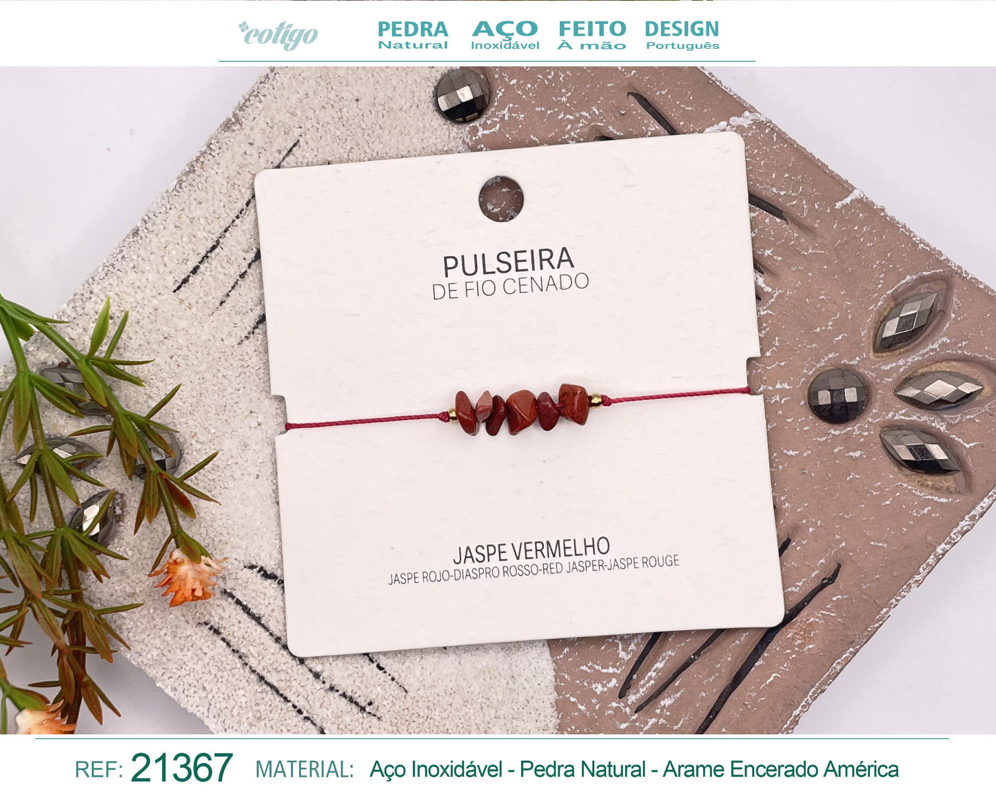 Pulsera Hilo encerado con Jaspe roo