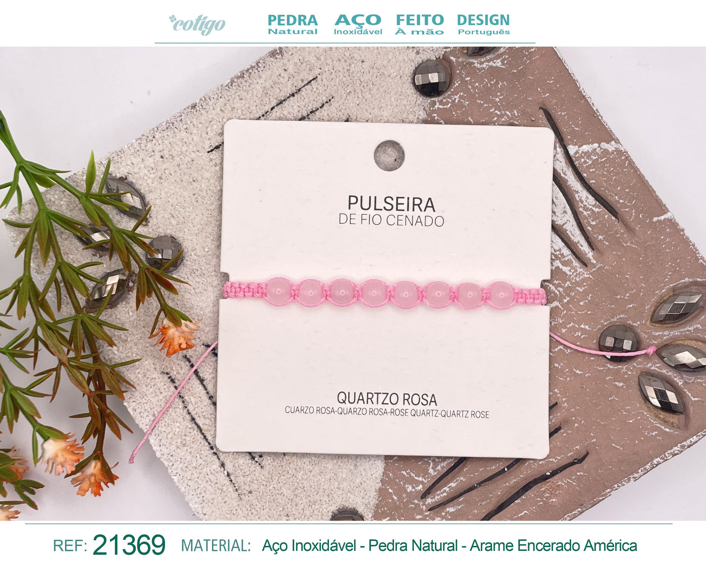 Pulsera Hilo encerado con Cuarzo rosa