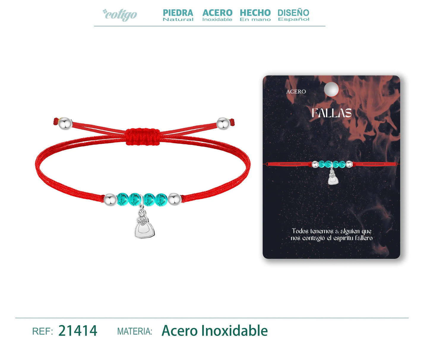 Pulsera Hilo encerado con Fallera Acero Plateado - cotigo