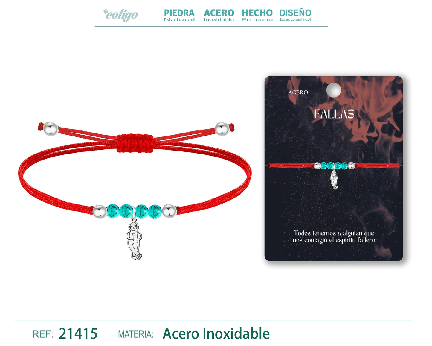 Pulsera Hilo encerado con Fallero Acero Plateado - cotigo