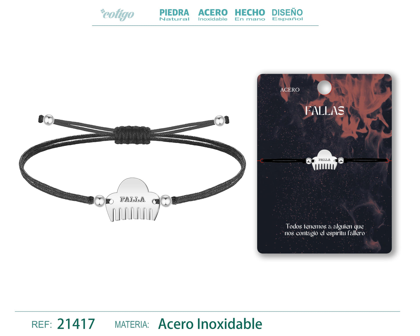 Pulsera Hilo encerado con Peineta Acero Plateado