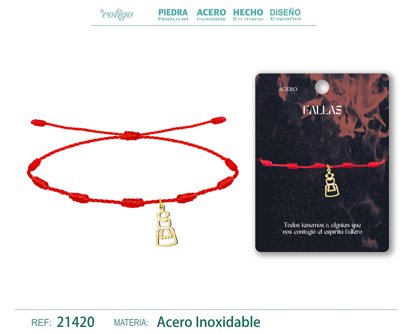 Pulsera 7 Nudos con Fallera Acero Dorado