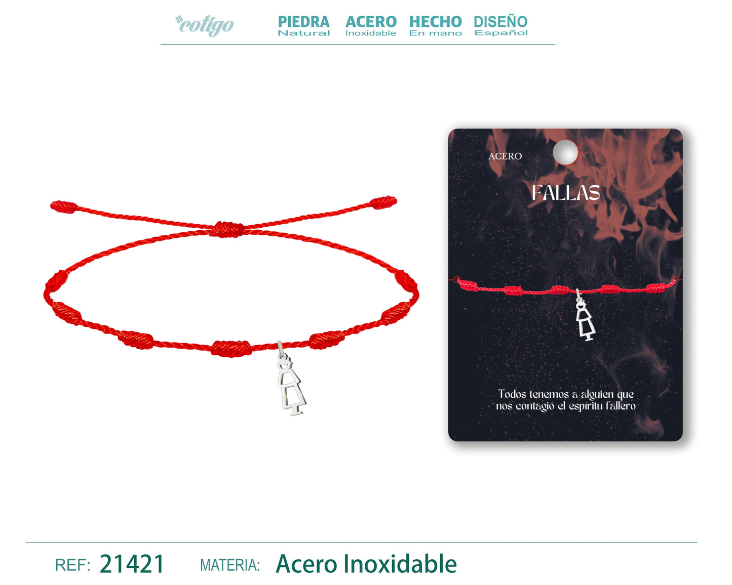 Pulsera 7 Nudos con Fallero Acero Plateado