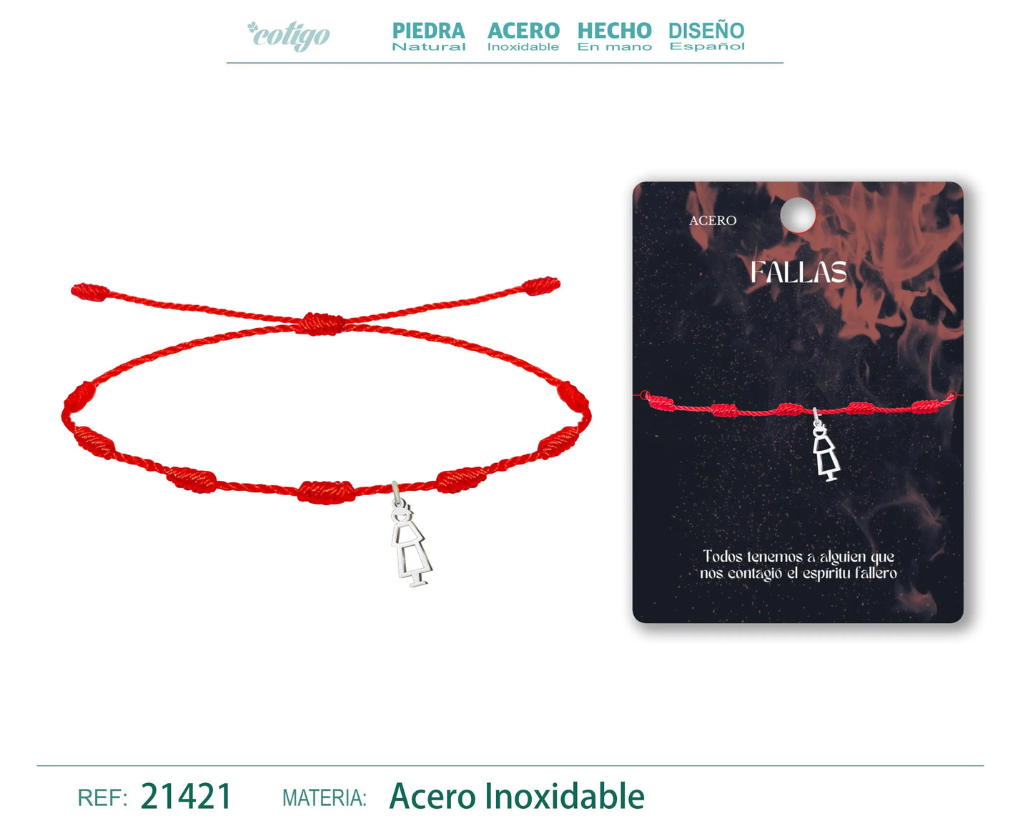 Pulsera 7 Nudos con Fallero Acero Plateado - cotigo