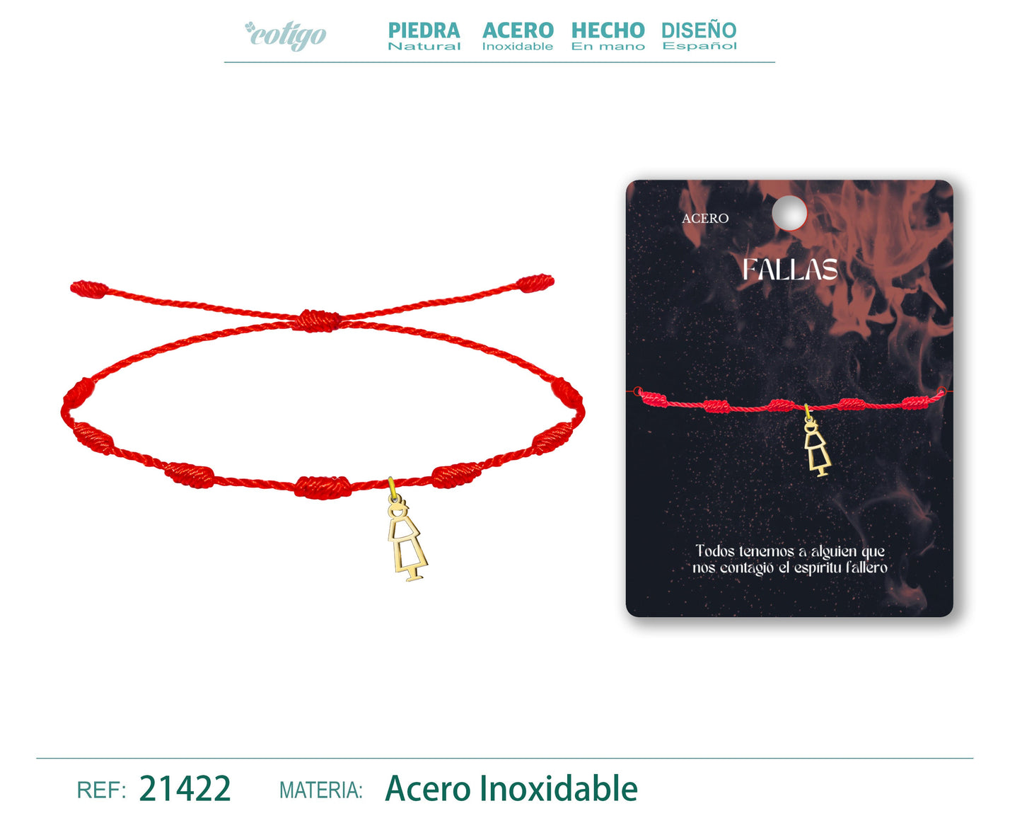 Pulsera 7 Nudos con Fallero Acero Dorado