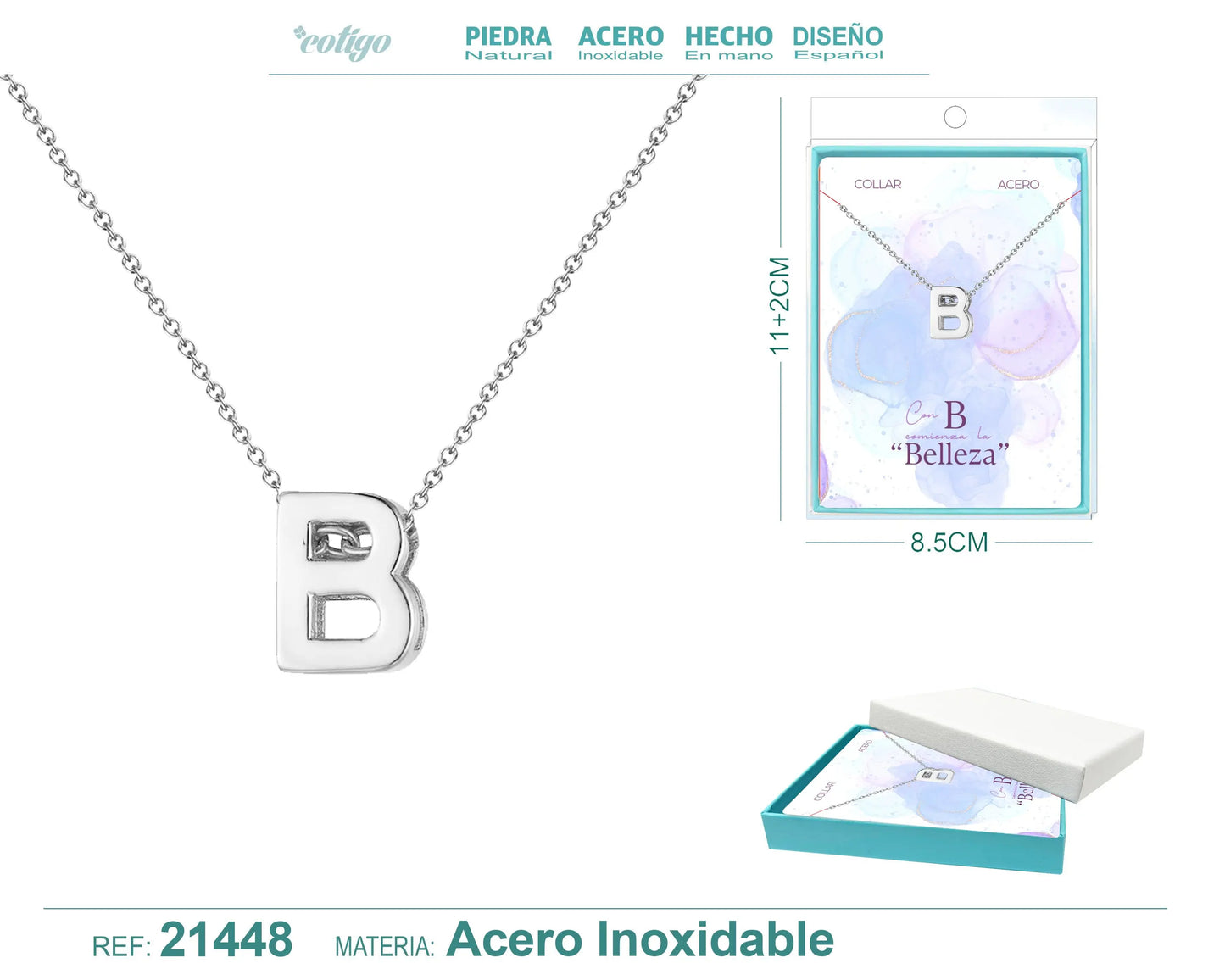 Collar Letra B Acero color Plateado - cotigo