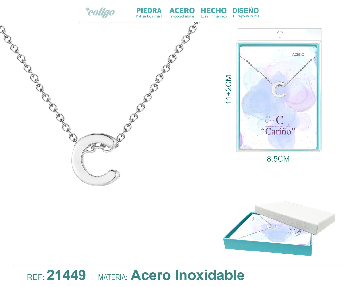 Collar Letra C Acero color Plateado - cotigo