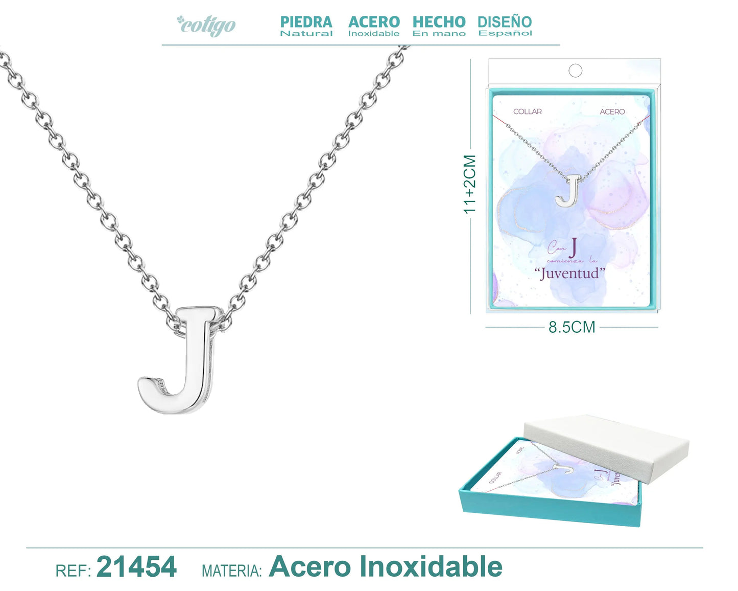 Collar Letra J Acero color Plateado - cotigo