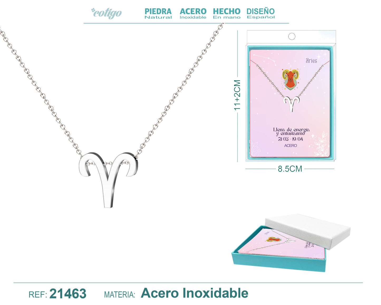 Collar Zodíaco Aries Acero color Plateado