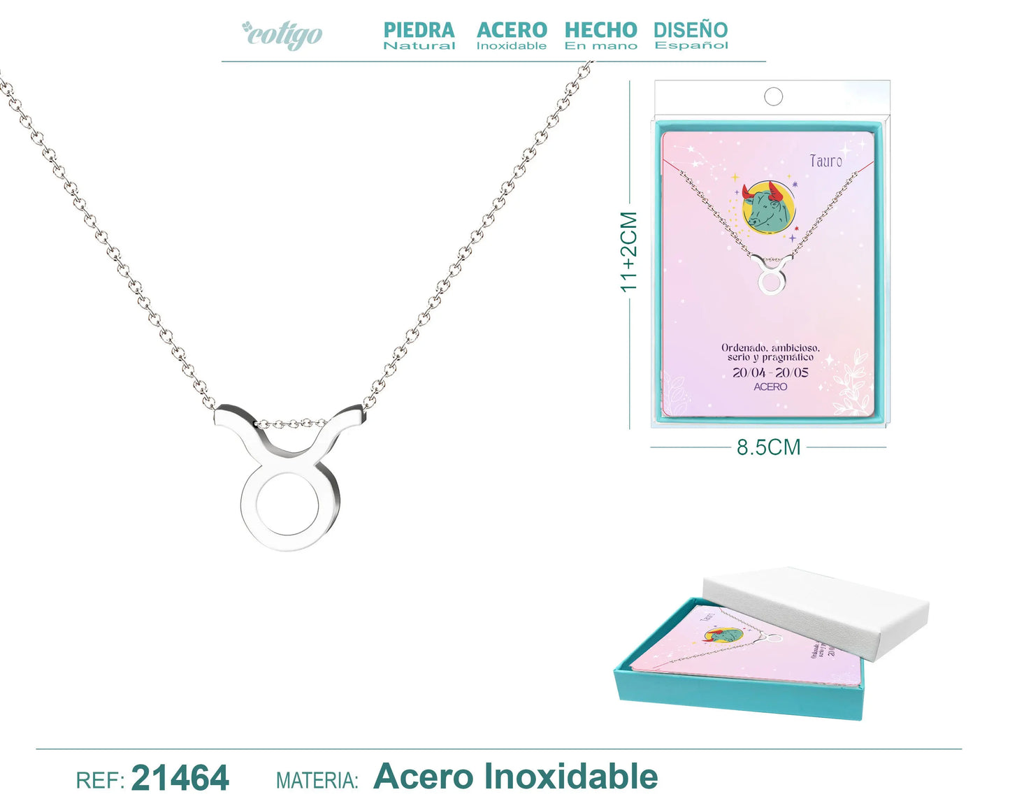 Collar Zodíaco Tauro Acero color Plateado - cotigo