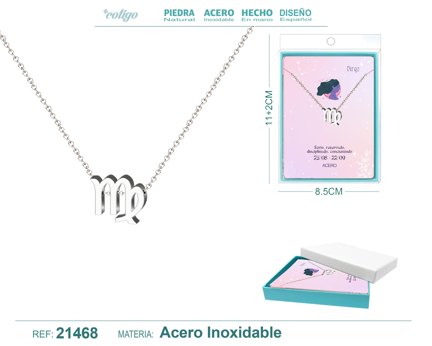 Collar Zodíaco Virgo Acero color Plateado