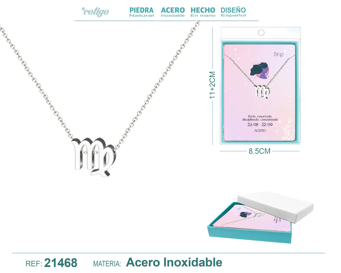 Collar Zodíaco Virgo Acero color Plateado - cotigo