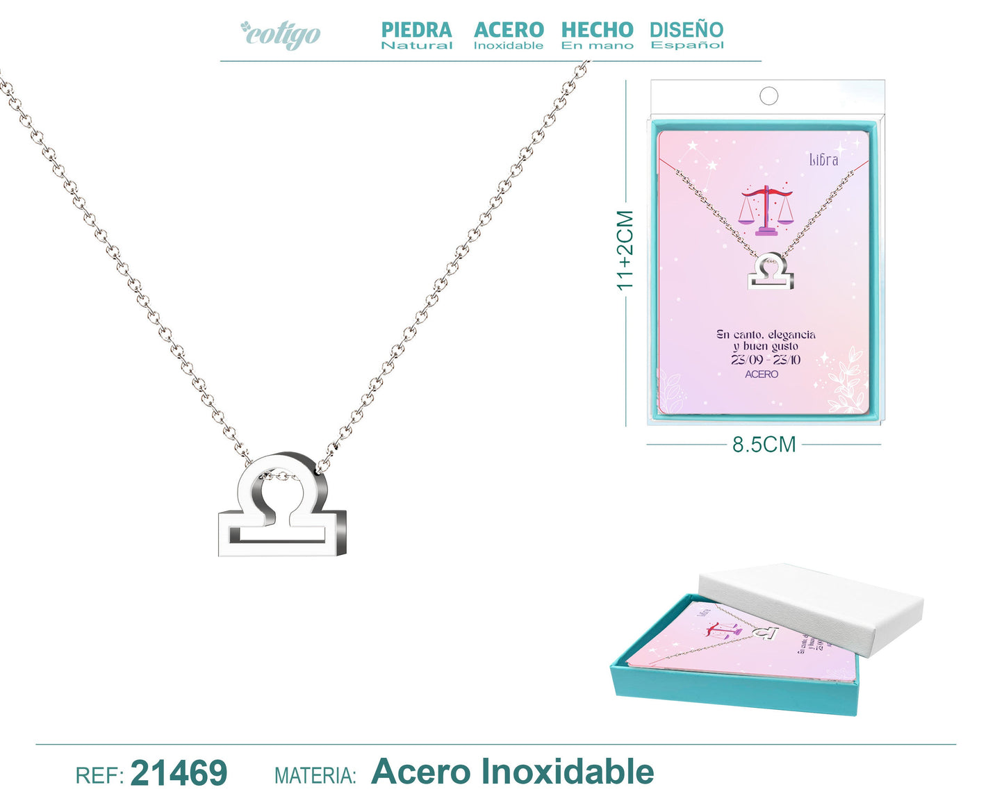 Collar Zodíaco Libra Acero color Plateado