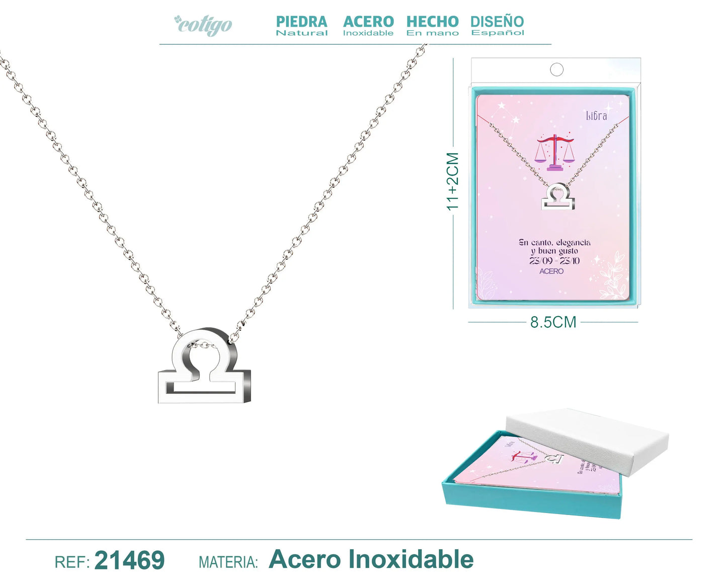 Collar Zodíaco Libra Acero color Plateado - cotigo