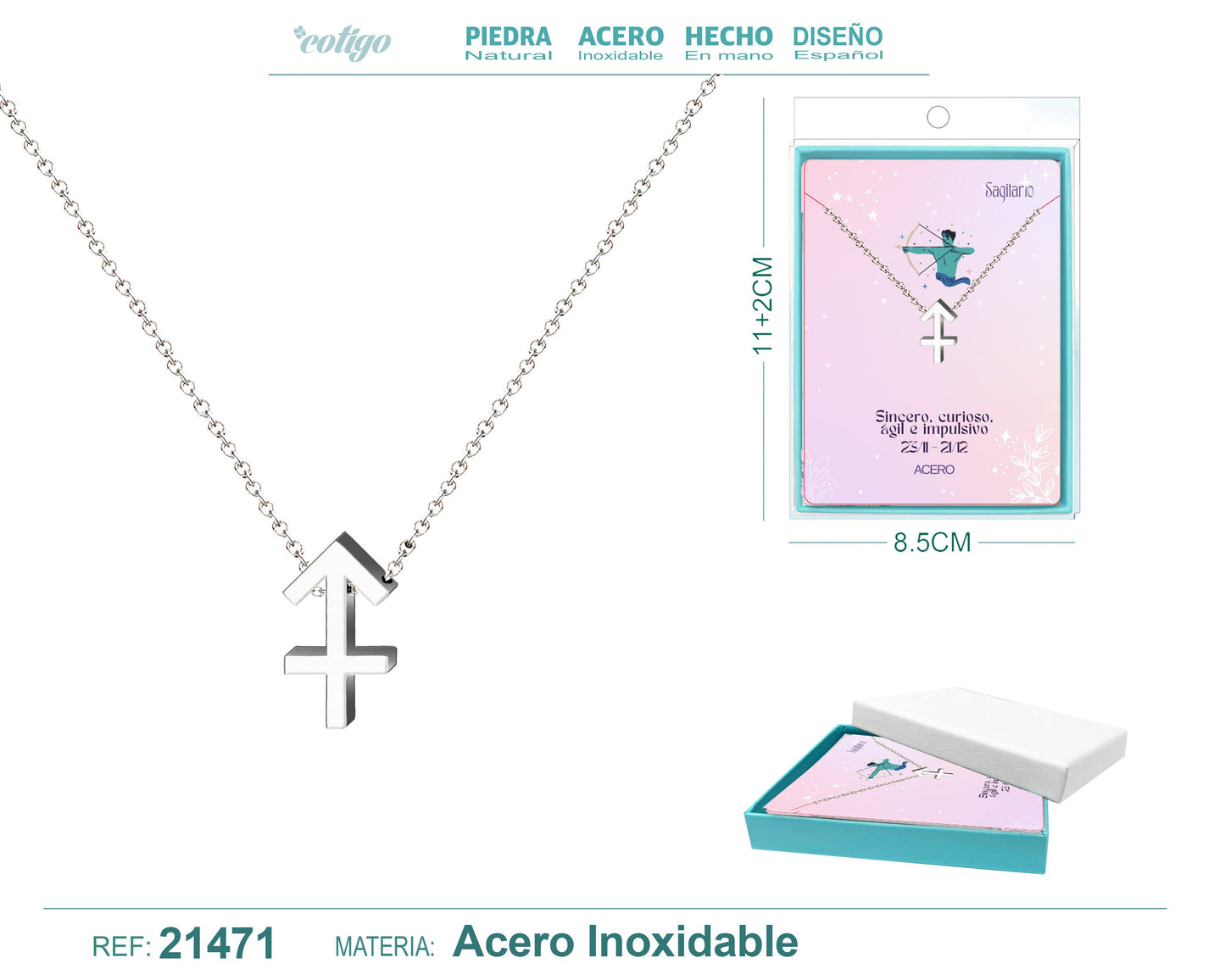 Collar Zodíaco Sagitario Acero color Plateado