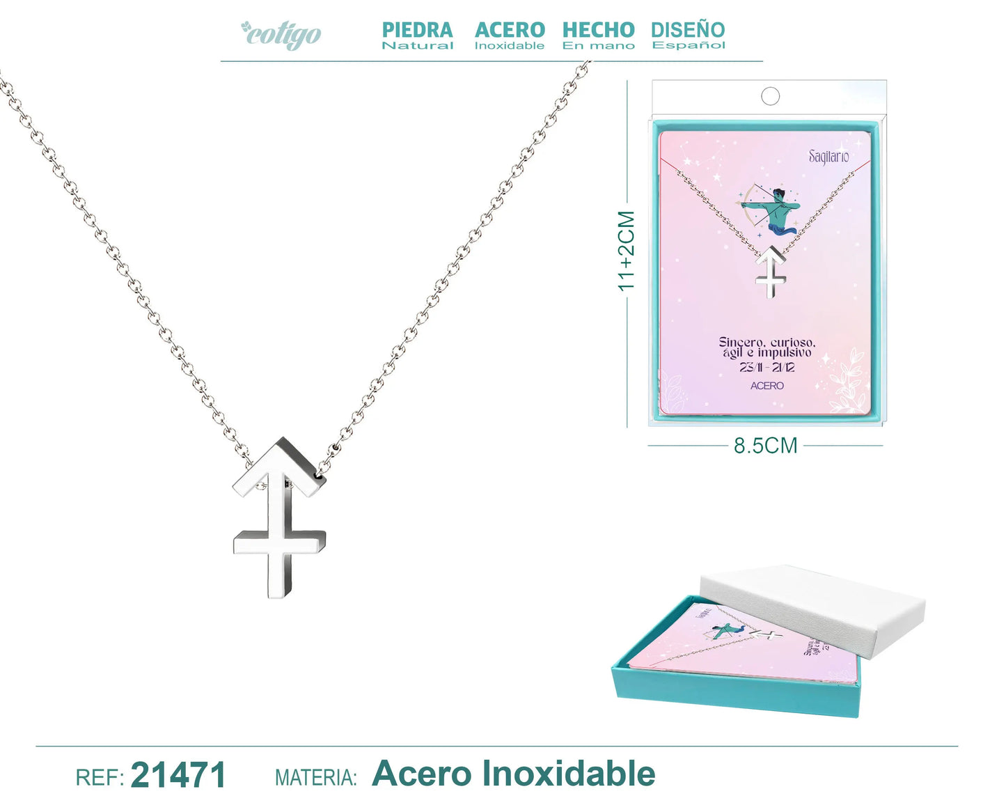 Collar Zodíaco Sagitario Acero color Plateado - cotigo