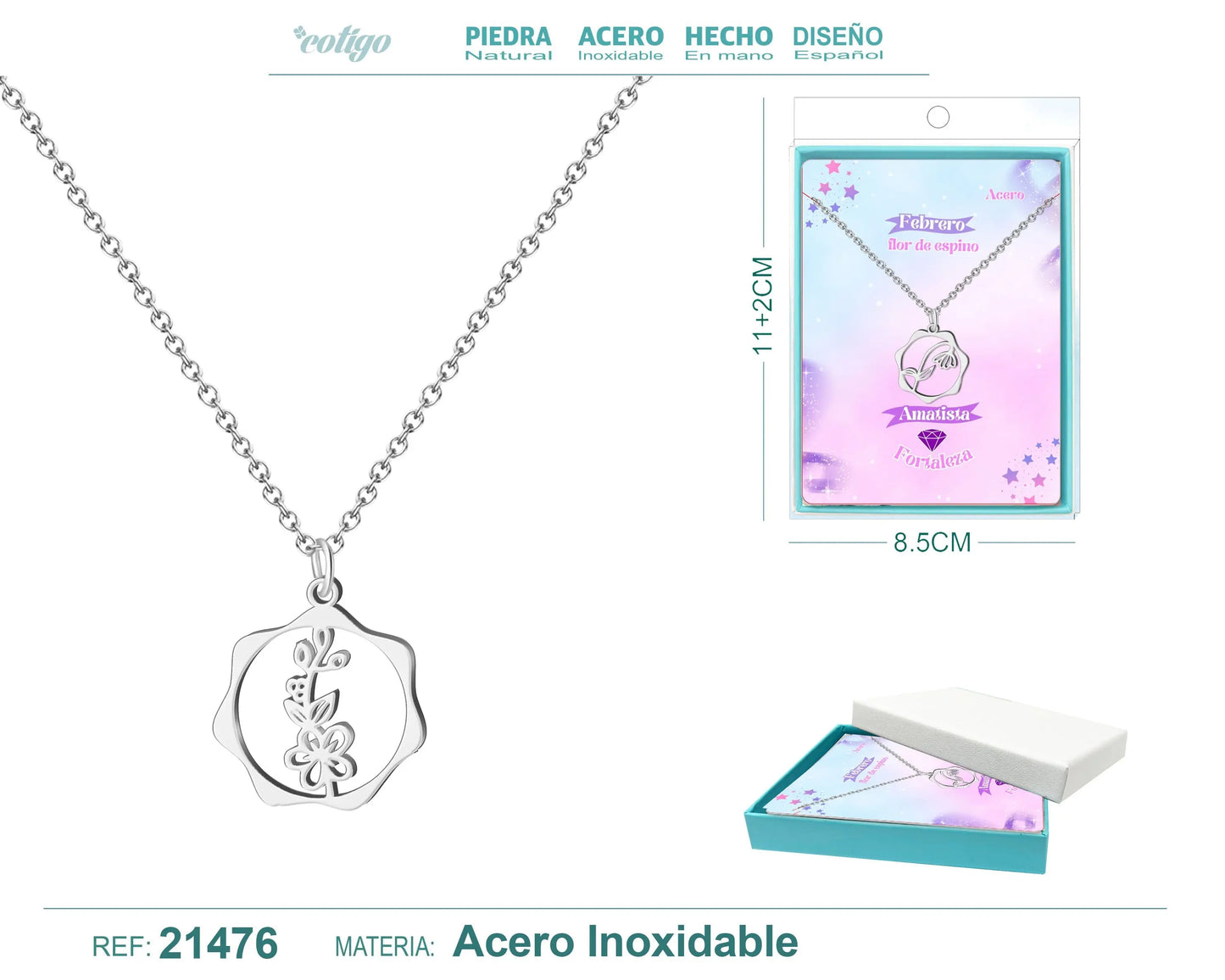 Collar Mes de nacimiento Febrero Acero color Plateado - cotigo