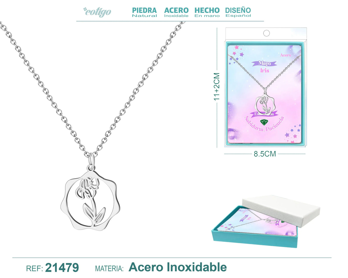 Collar Mes de nacimiento Mayo Acero color Plateado - cotigo