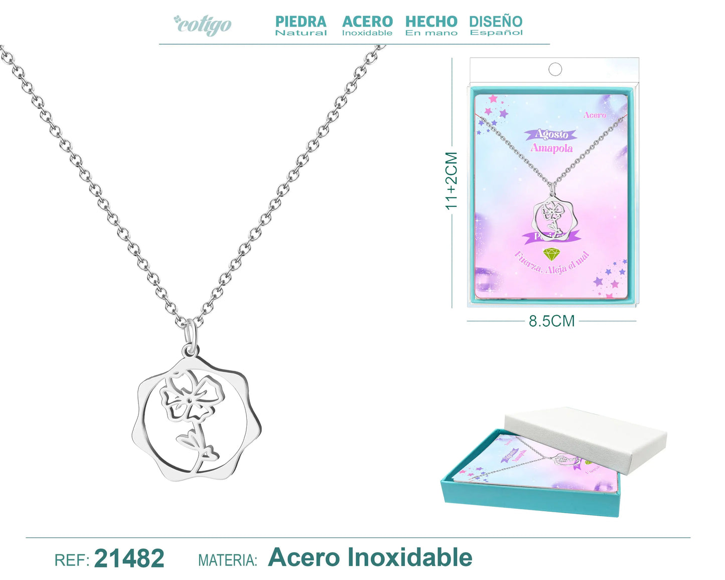 Collar Mes de nacimiento Agosto Acero color Plateado - cotigo