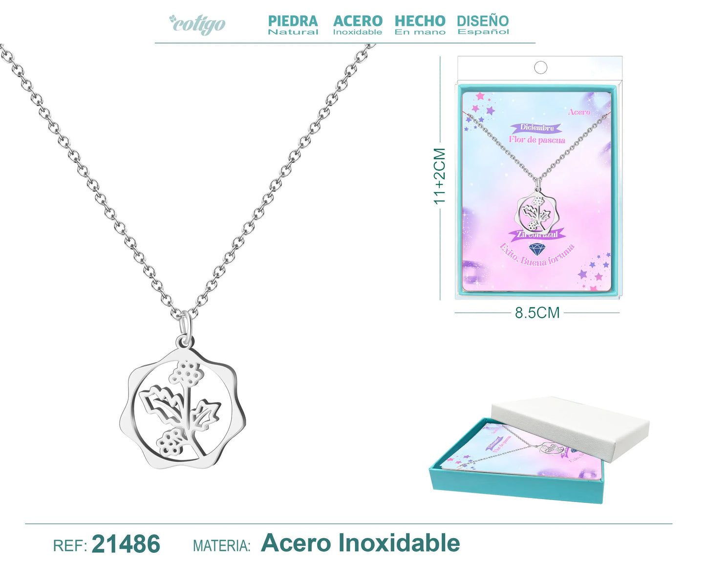 Collar Mes de nacimiento Diciembre Acero color Plateado - cotigo