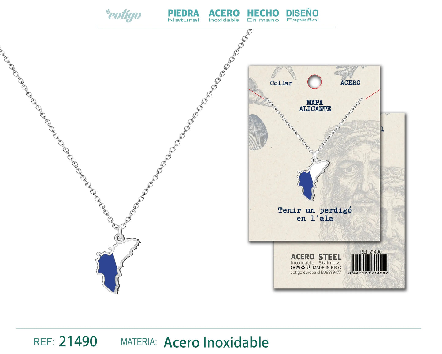 Colgante Mapa Alicante Acero Plateado - cotigo