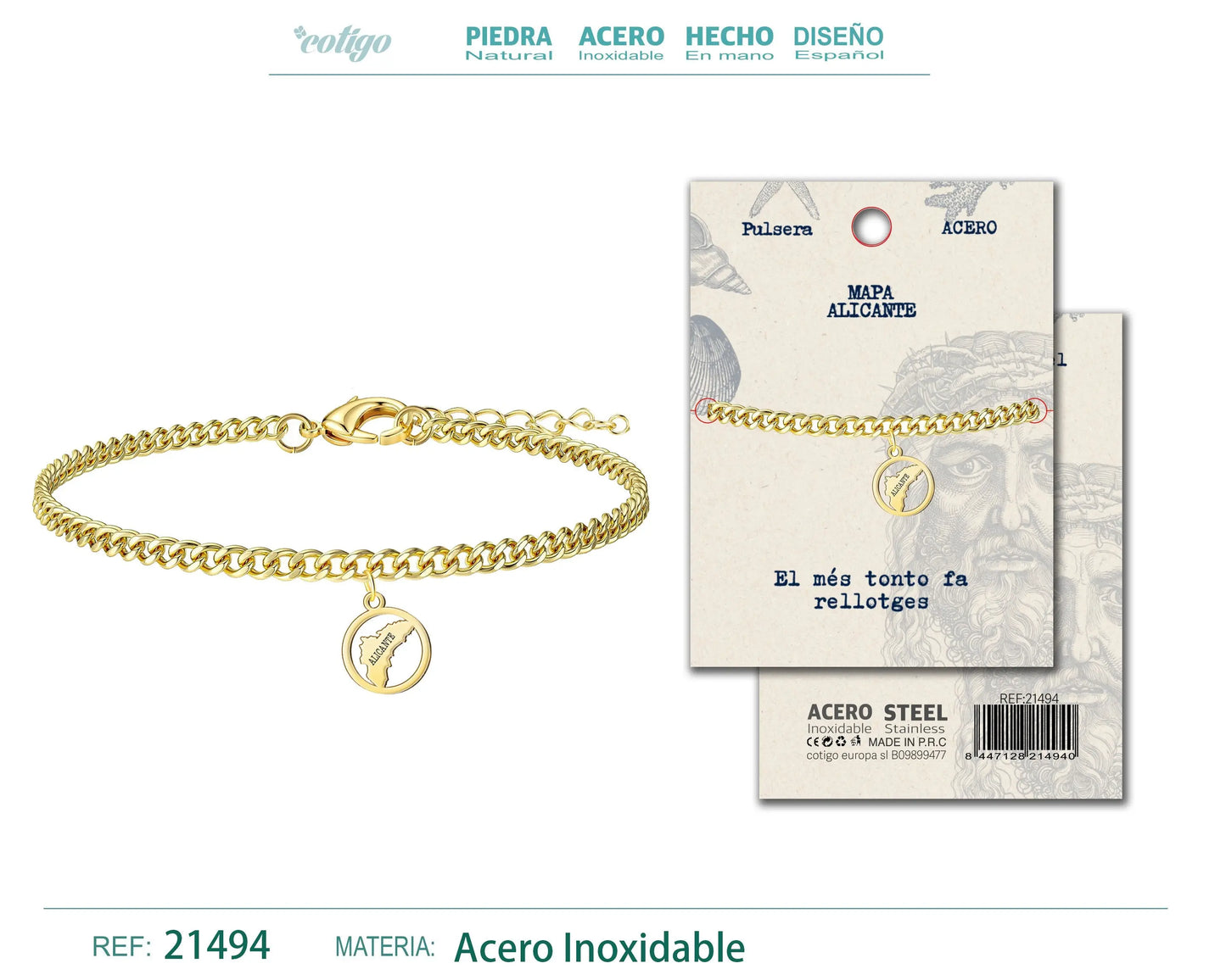 Pulsera Mapa Alicante Acero Dorado - cotigo