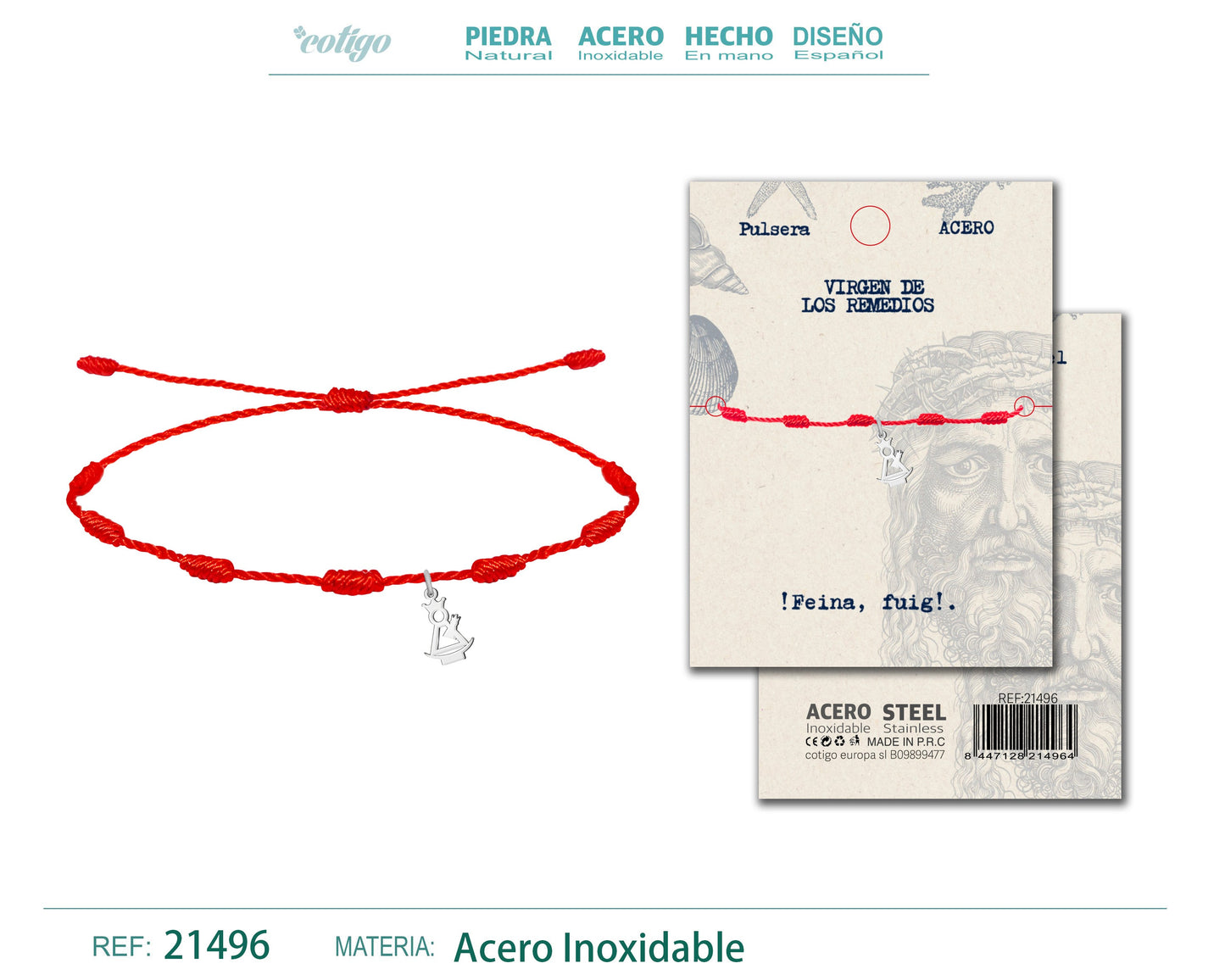Pulsera 7 nudos con Virgen del Remedio Acero Plateado