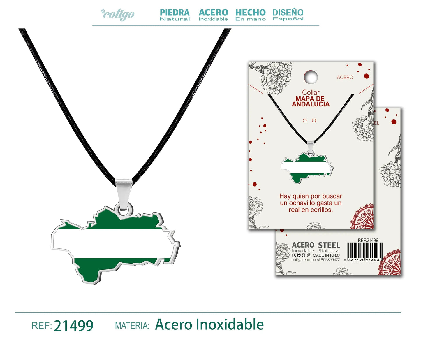 Colgante Mapa Andalucia Acero Plateado - cotigo