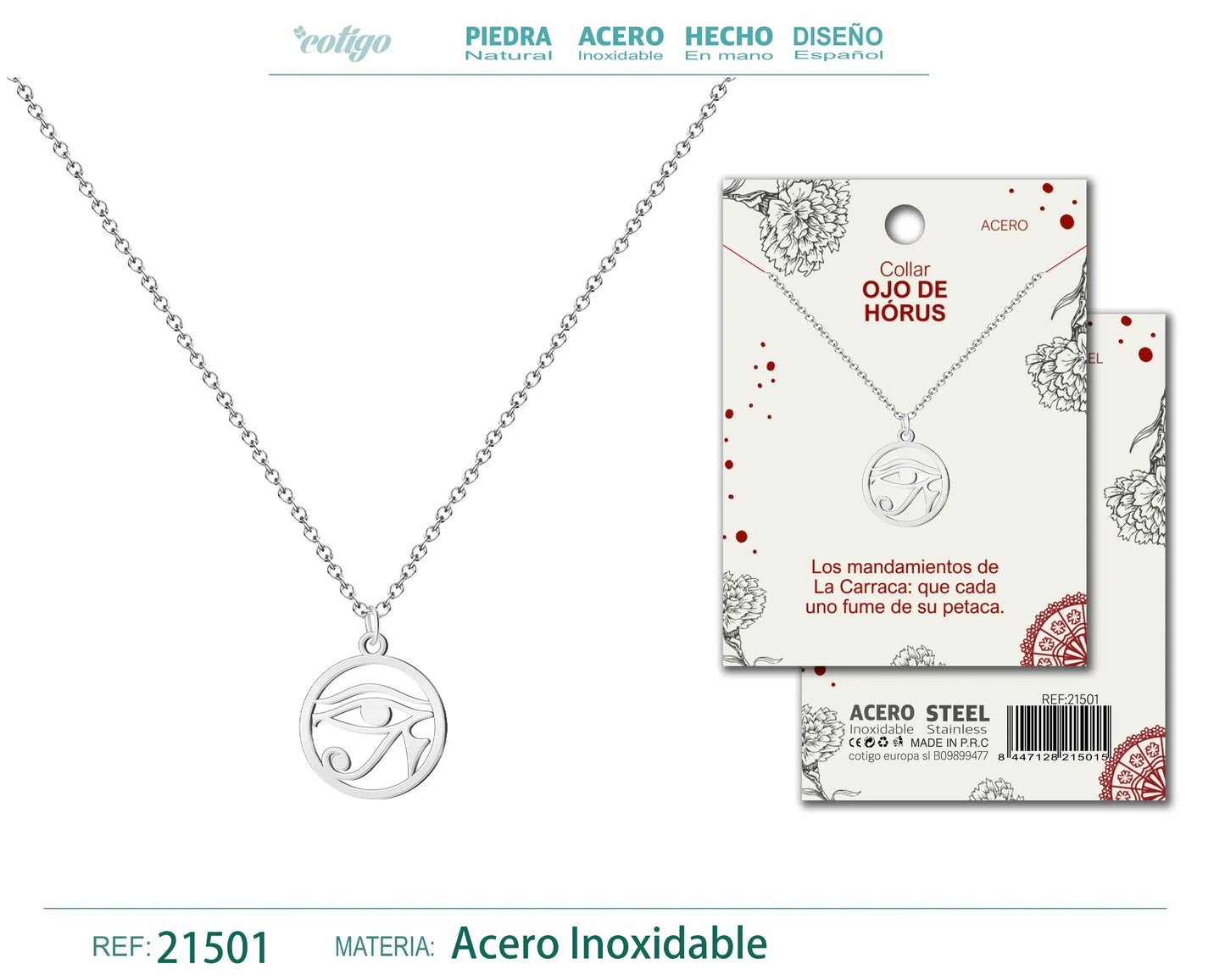 Colgante Ojo horus Acero Plateado - cotigo