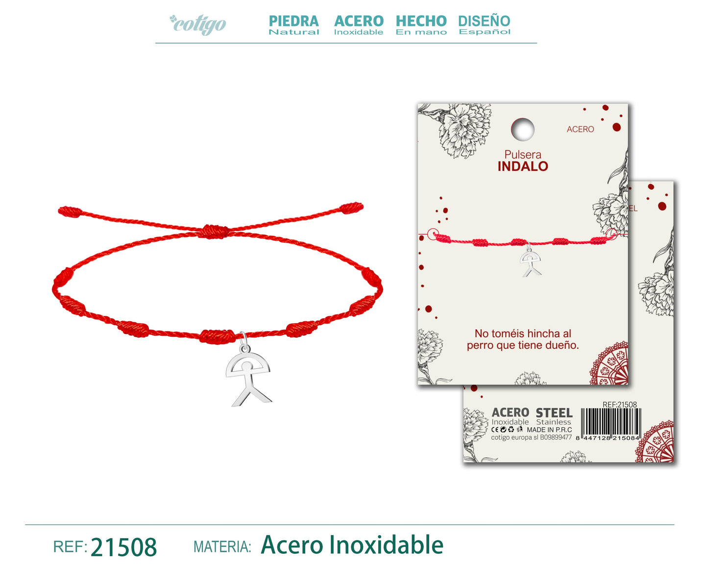 Pulsera 7 nduso con Colgante de Indalo Acero Plateado
