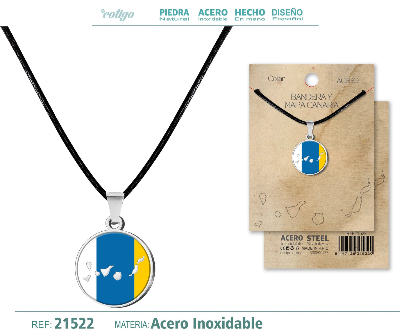 Colgante Mapa y Bandera Canaria Acero Plateado - cotigo