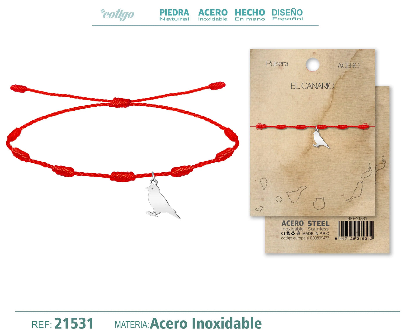 Pulsera 7 nudos con El Canario Acero Plateado - cotigo