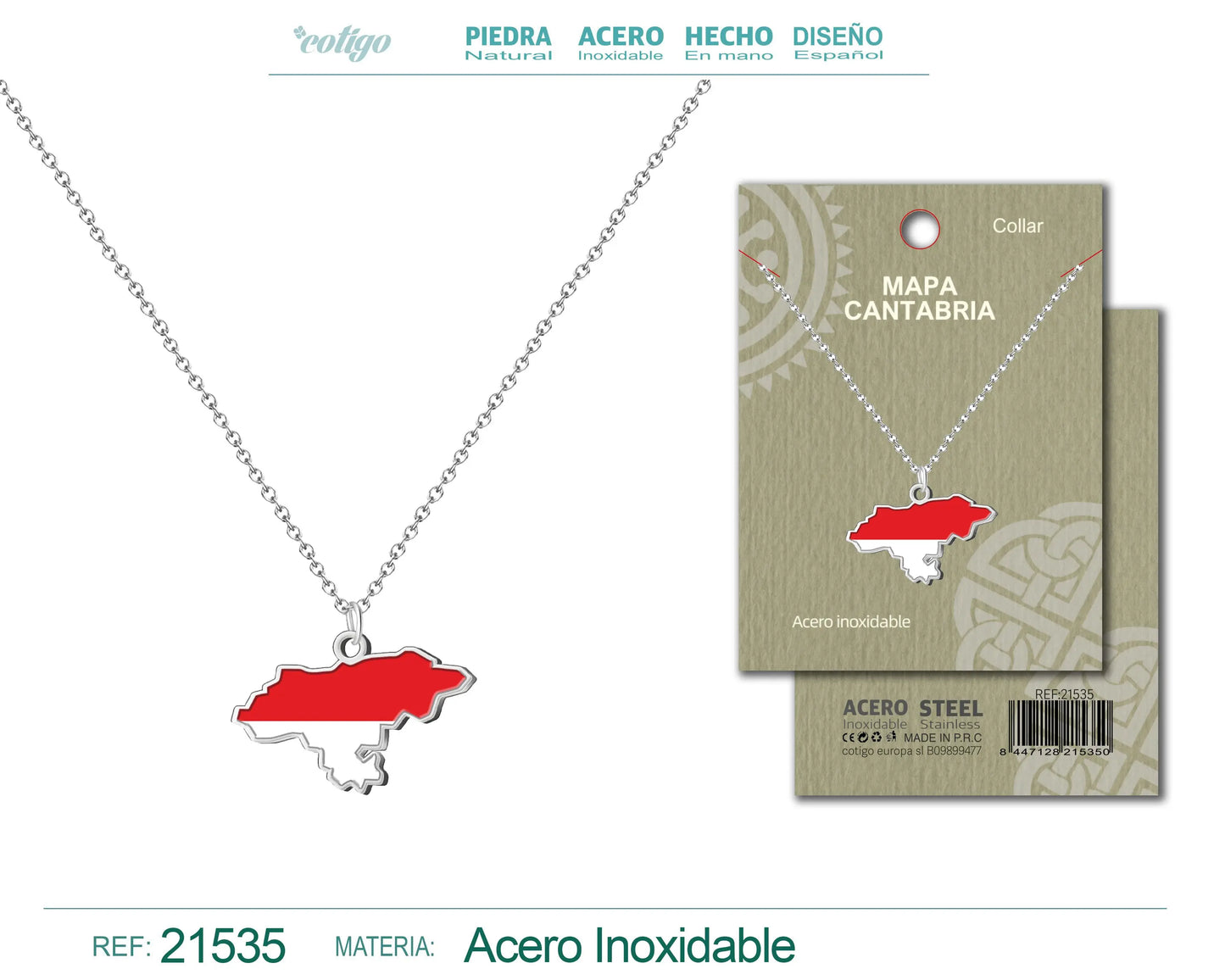Colgante Mapa cantabria Acero Plateado - cotigo