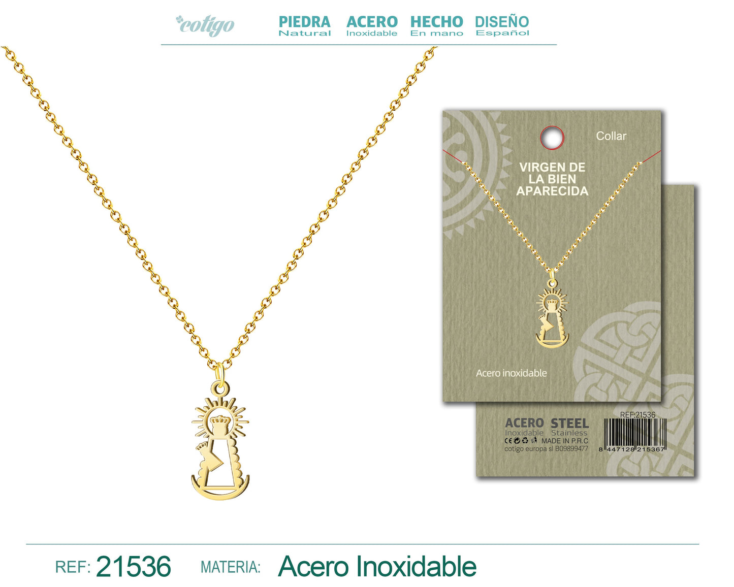 Colgante Virgen de la Bien Aparecida Acero Dorado