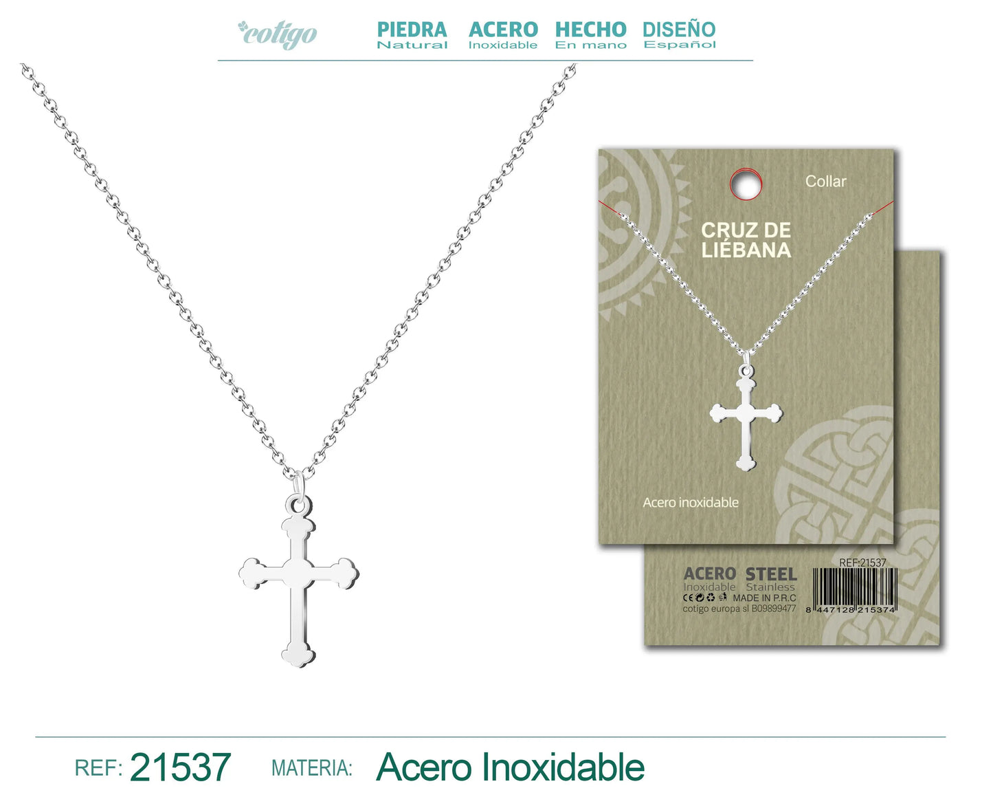 Colgante Cruz de Liébana Acero Plateado - cotigo