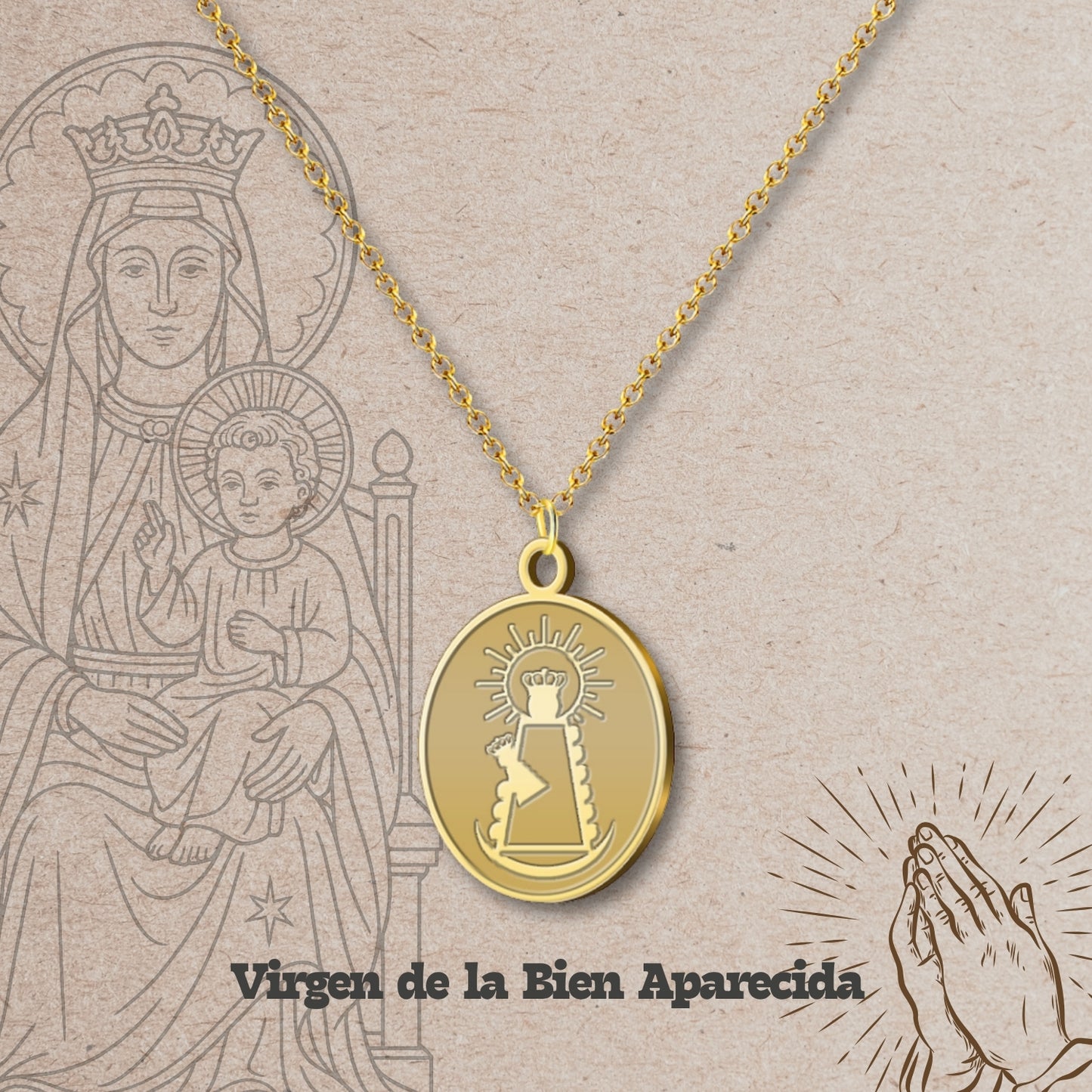Collar Virgen de España Acero inoxidable, colgante Virgen del Pilar, Virgen de Rocío,Virgen de Covadonga