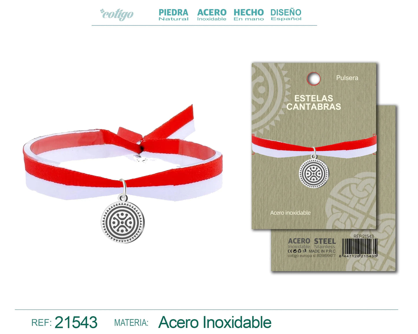 Pulsera Bandera cantabria con Colgante Estelas cantabrias Acero Dorado - cotigo