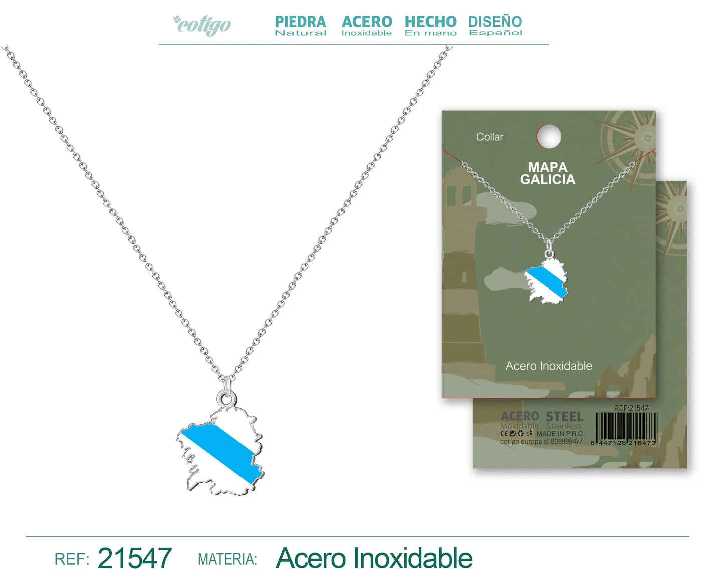 Colgante Mapa de Galicia Acero Plateado - cotigo