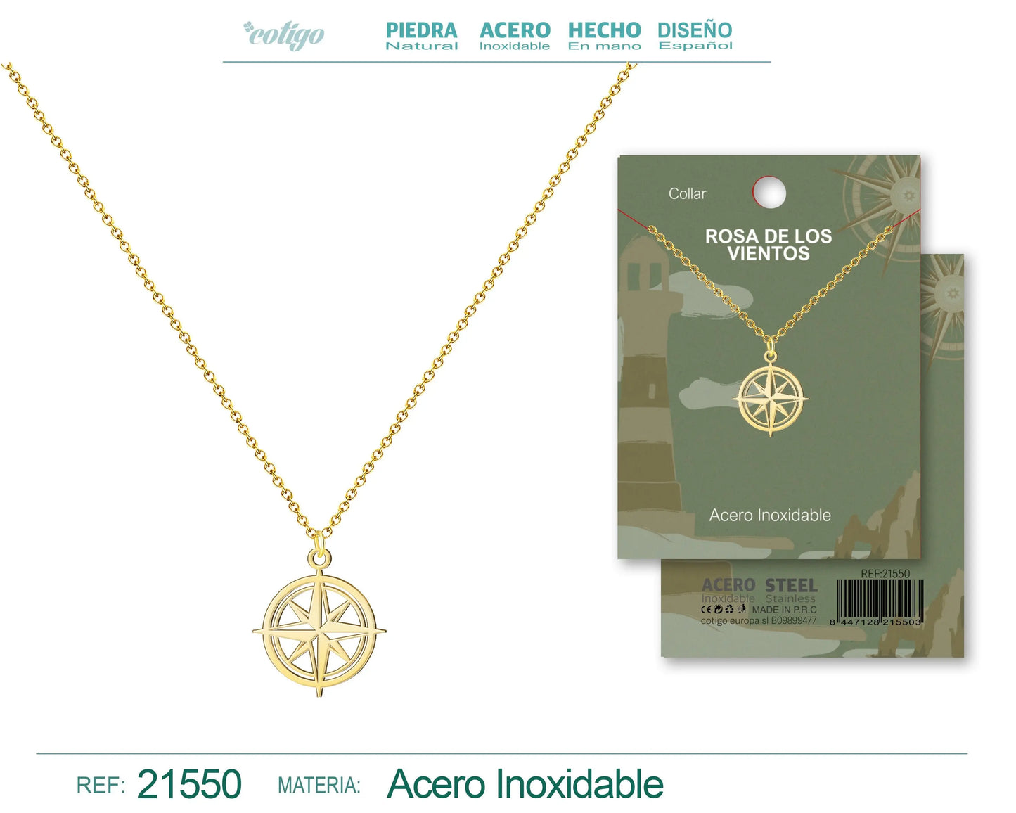 Colgante rosa de los vientos Acero dorado - cotigo