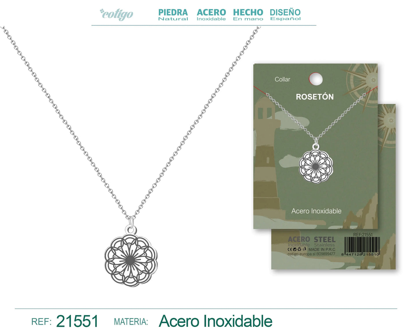 Colgante Rosetón Acero Plateado - cotigo