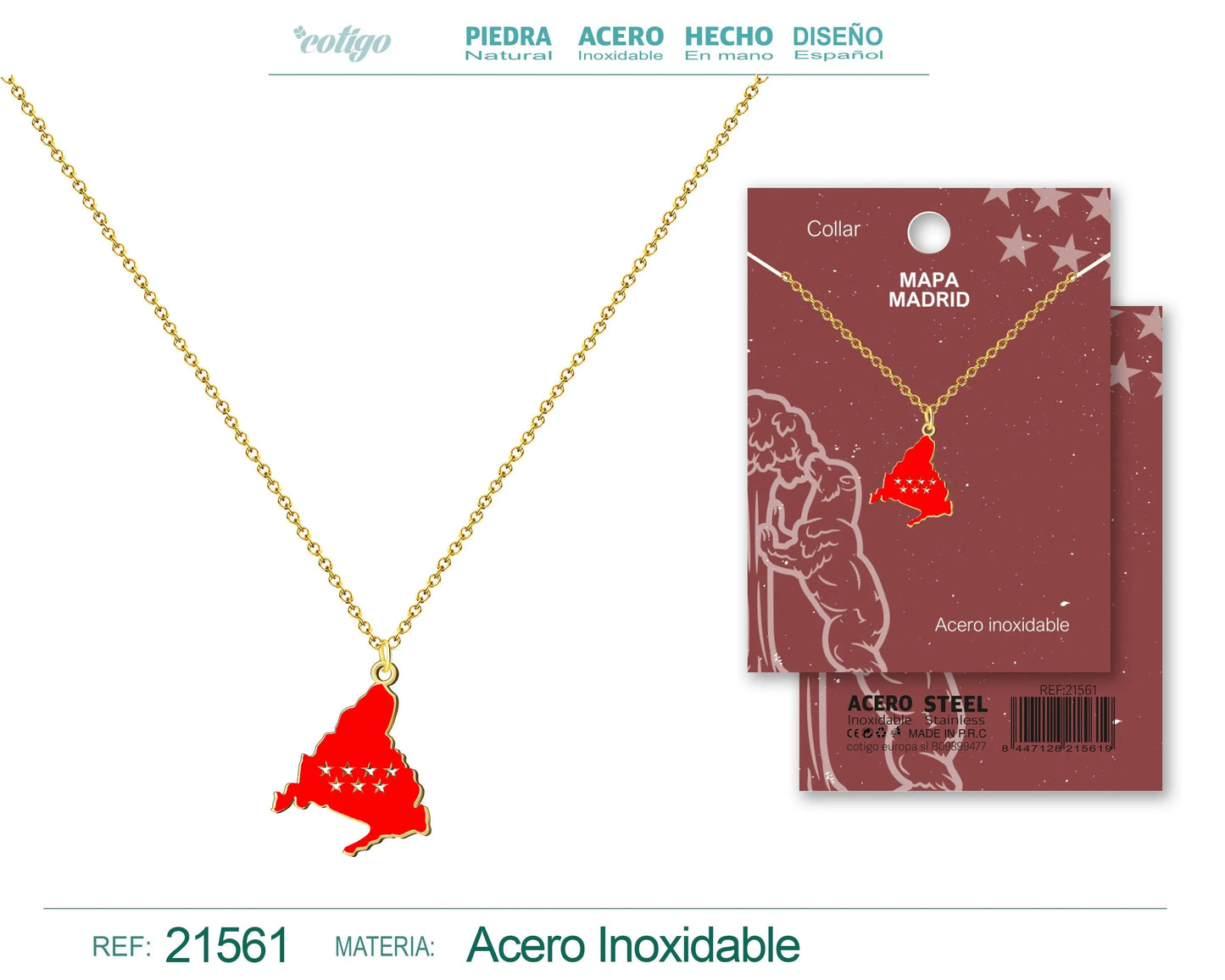 Colgante Mapa Madrid Acero Dorado - cotigo