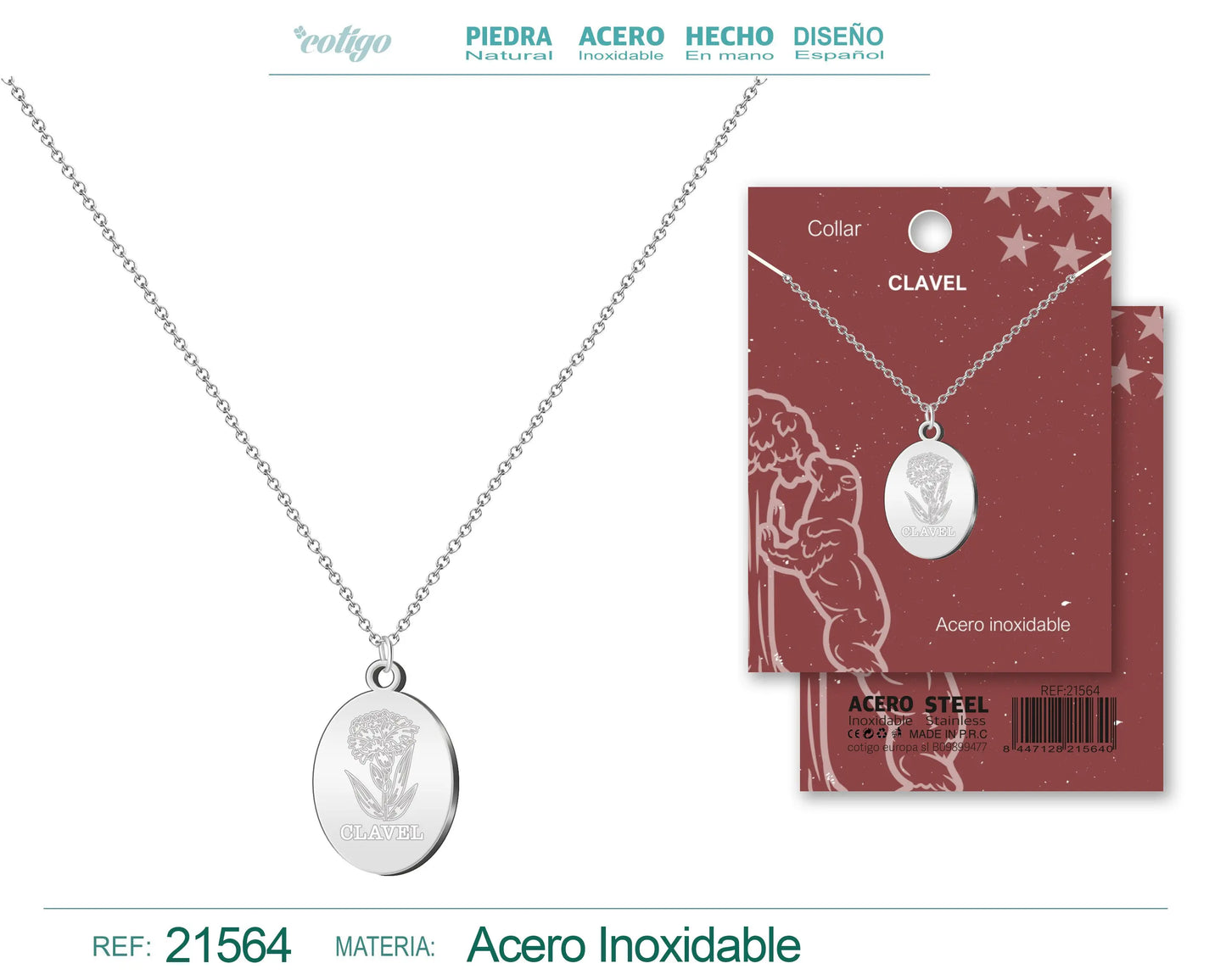 Colgante Clavel Acero Plateado - cotigo