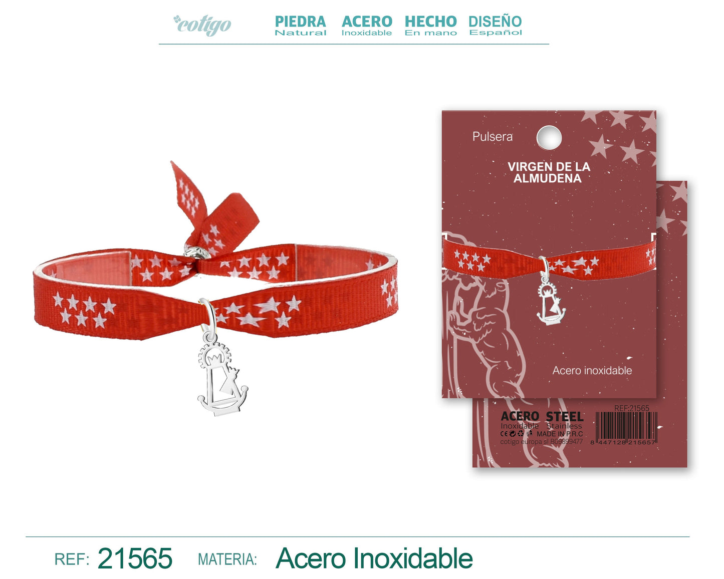 Pulsera Bandera de madrid con colgante San isidro labrador Acero Plateado
