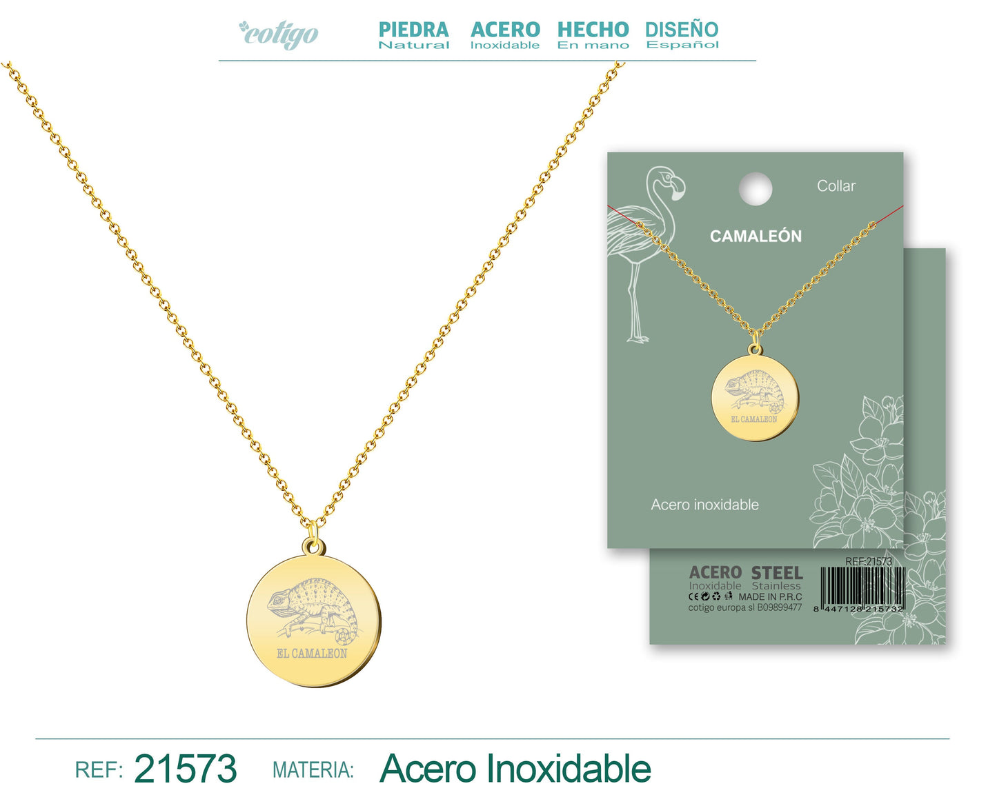 Colgante camaleon Acero Dorado