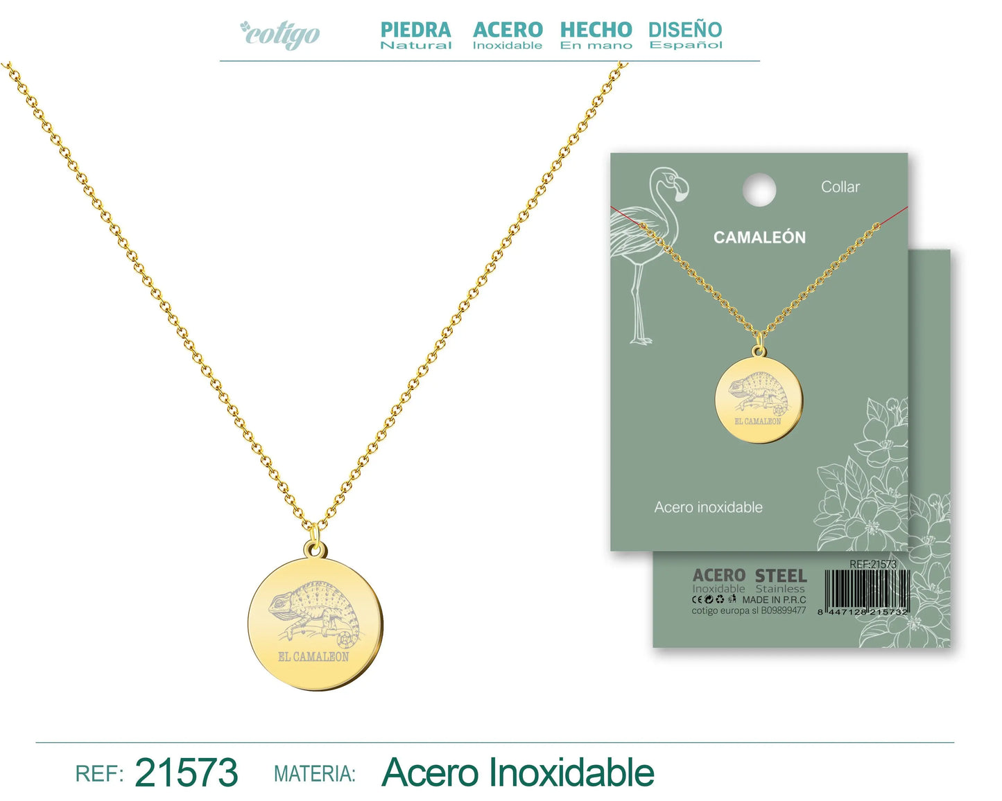 Colgante camaleon Acero Dorado - cotigo