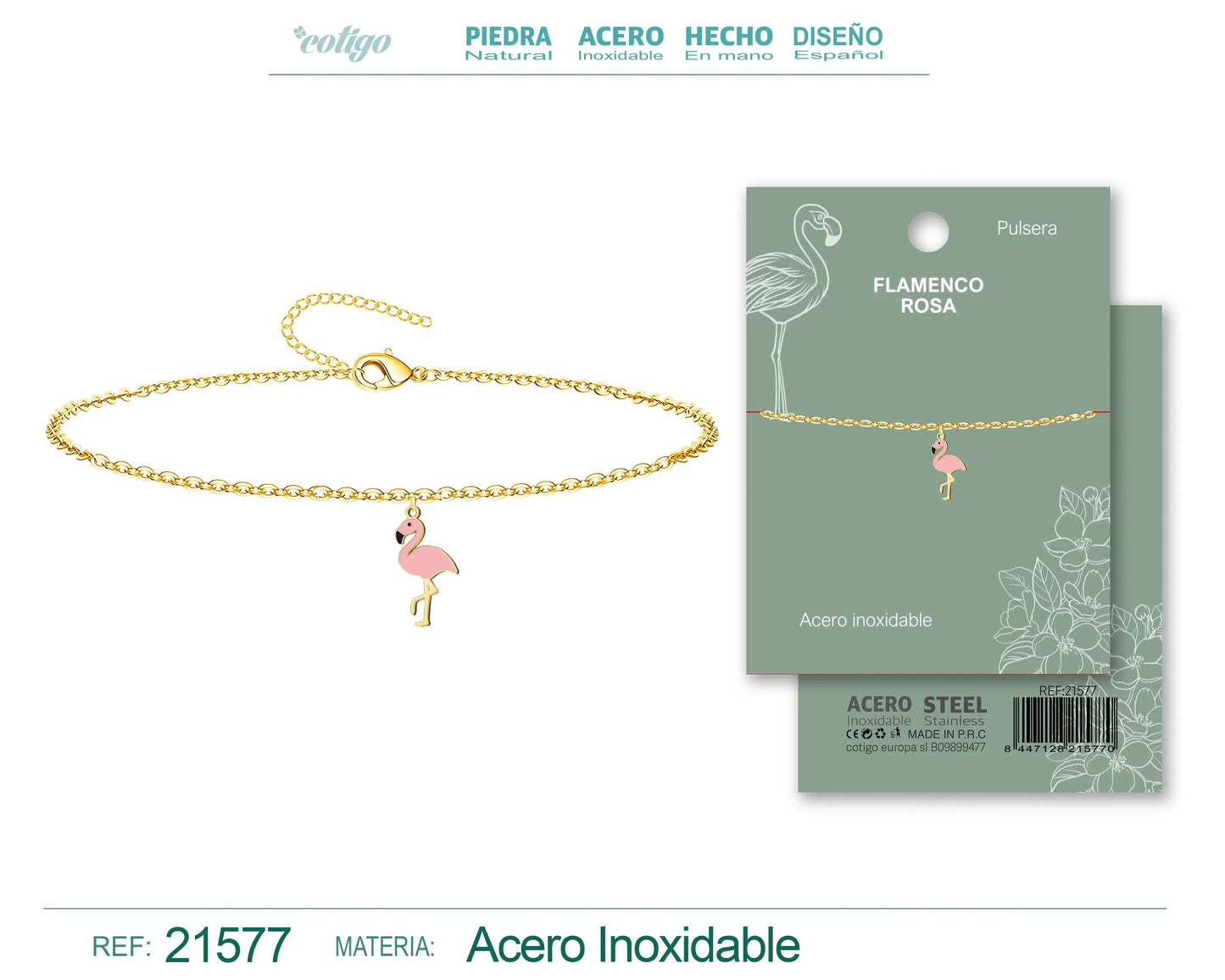 Pulsera con Flamenco Acero Dorado - cotigo