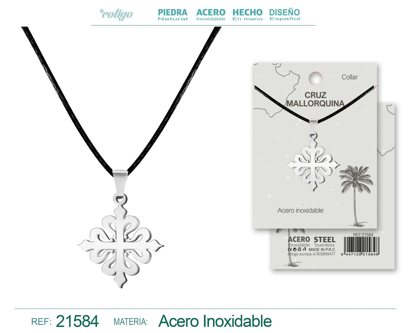 Colgante Cruz mallorquina Acero Plateado - cotigo