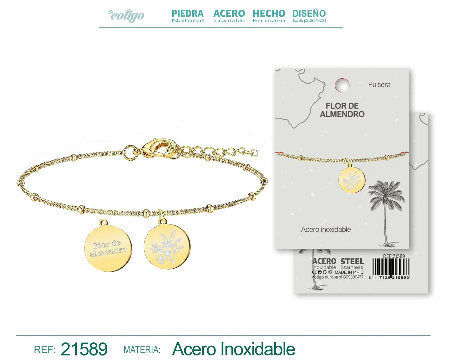 Pulsera Flor de almendro Acero Dorado - cotigo