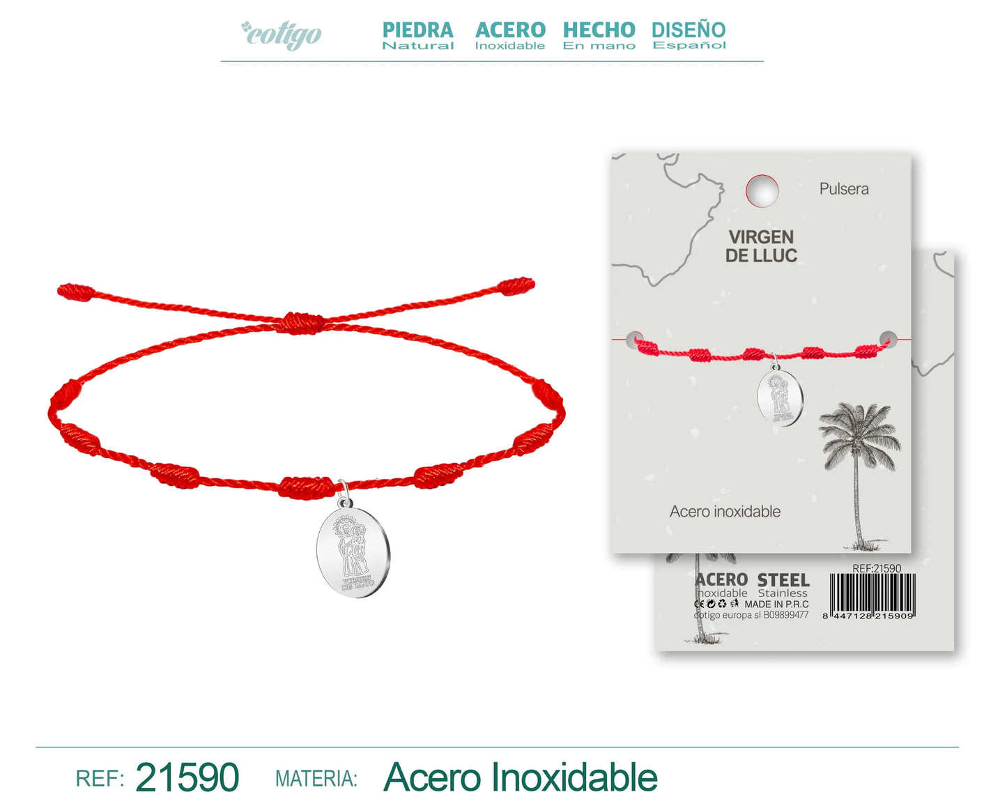Pulsera 7 nudos con Virgen de Lluc Acero palteado - cotigo