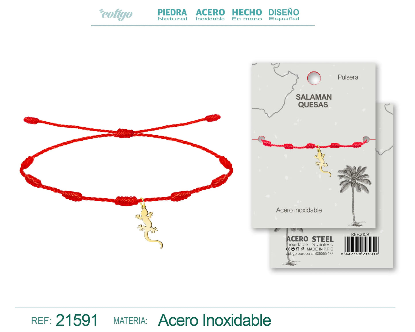 Pulsera 7 nudos con Salamanquesas Acero Dorado - cotigo